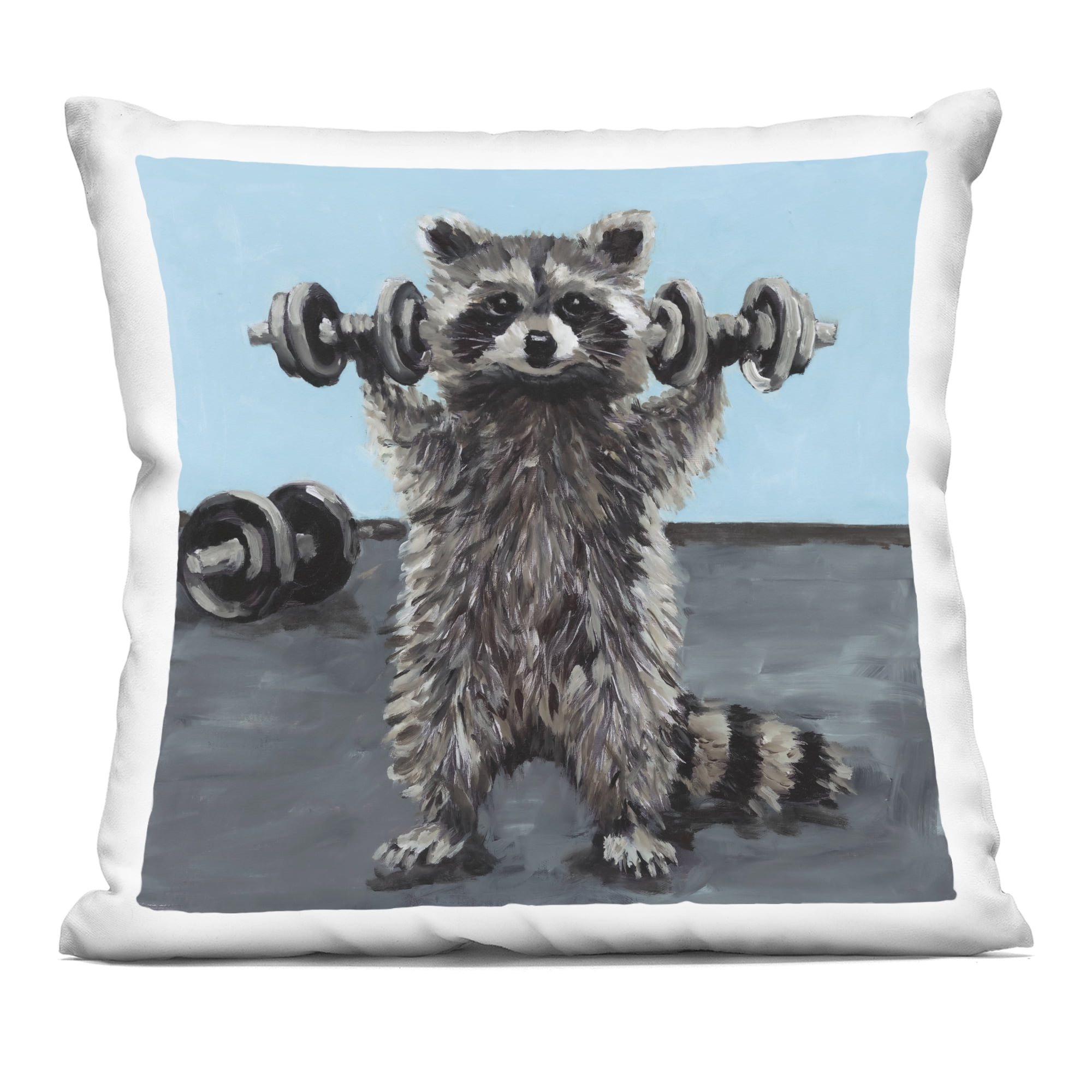 Stupell Industries Fitness Raccoon with Weights Decorative Printed Throw Pillow, design by Studio Bautista