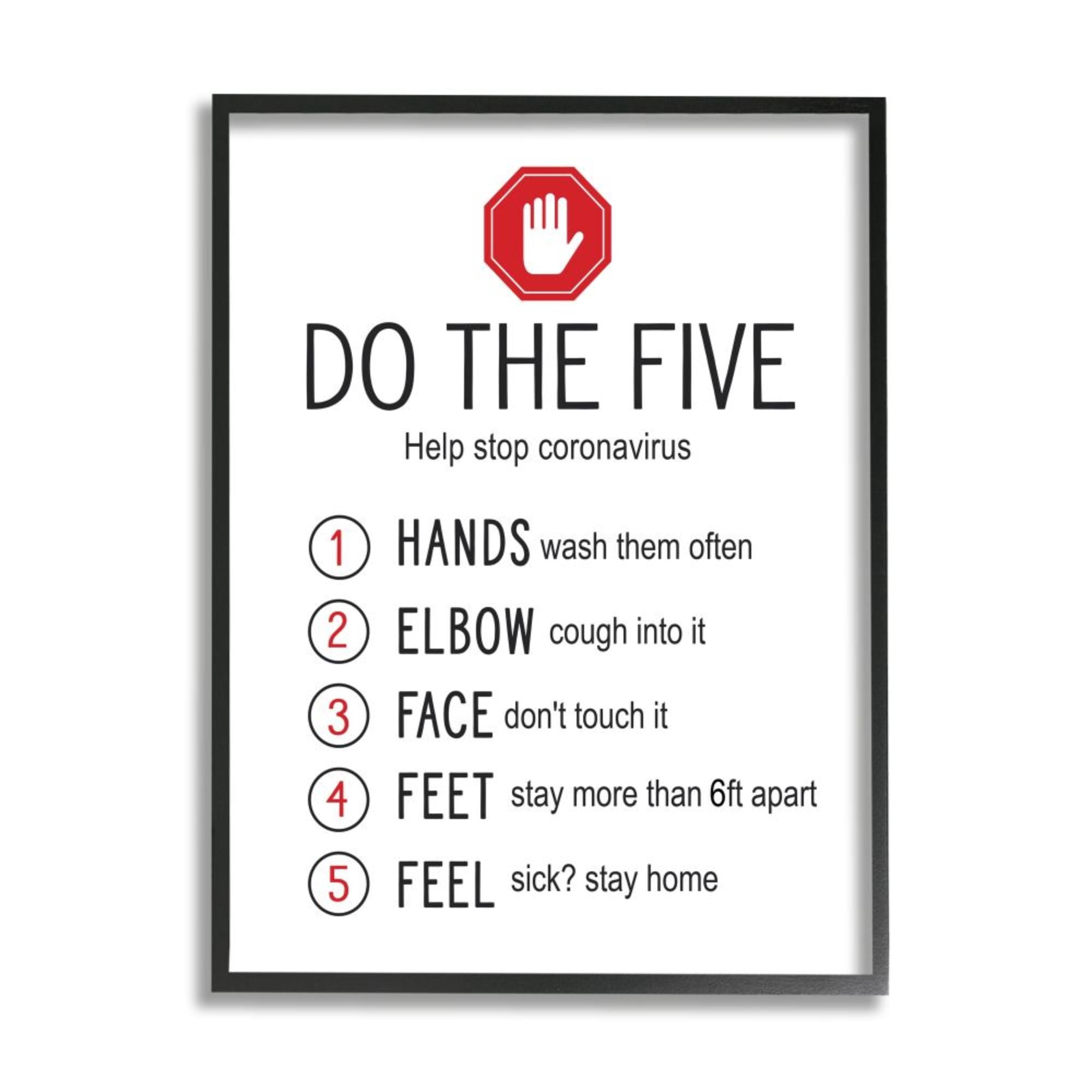 Stupell Industries Five Cleanliness Steps Coronavirus Sick Safety Sign Framed Wall Art Design by Lettered and Lined