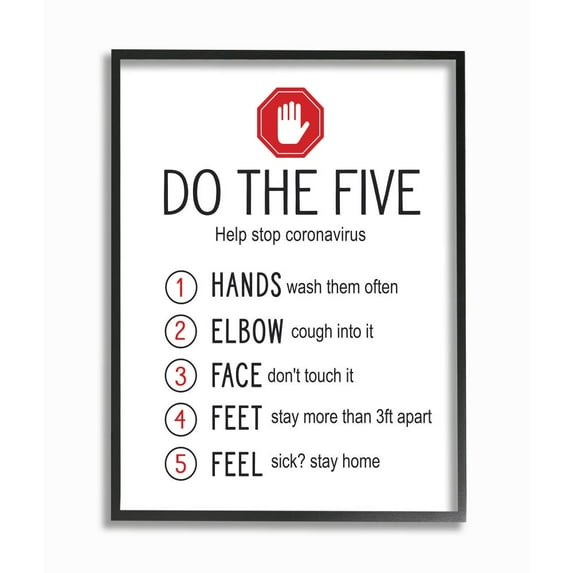 Stupell Industries Five Cleanliness Steps Coronavirus Sick Safety Sign Framed Wall Art Design by Lettered and Lined