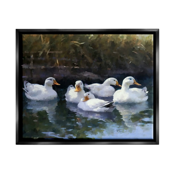 Stupell Industries Five Ducks in Pond Animals & Insects Painting Black Floater Framed Canvas Art Print Wall Art, 21 x 17