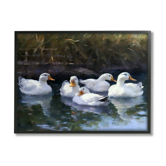 Stupell Industries Five Ducks in Pond Animals & Insects Painting Black Framed Art Print Wall Art, 14 x 11