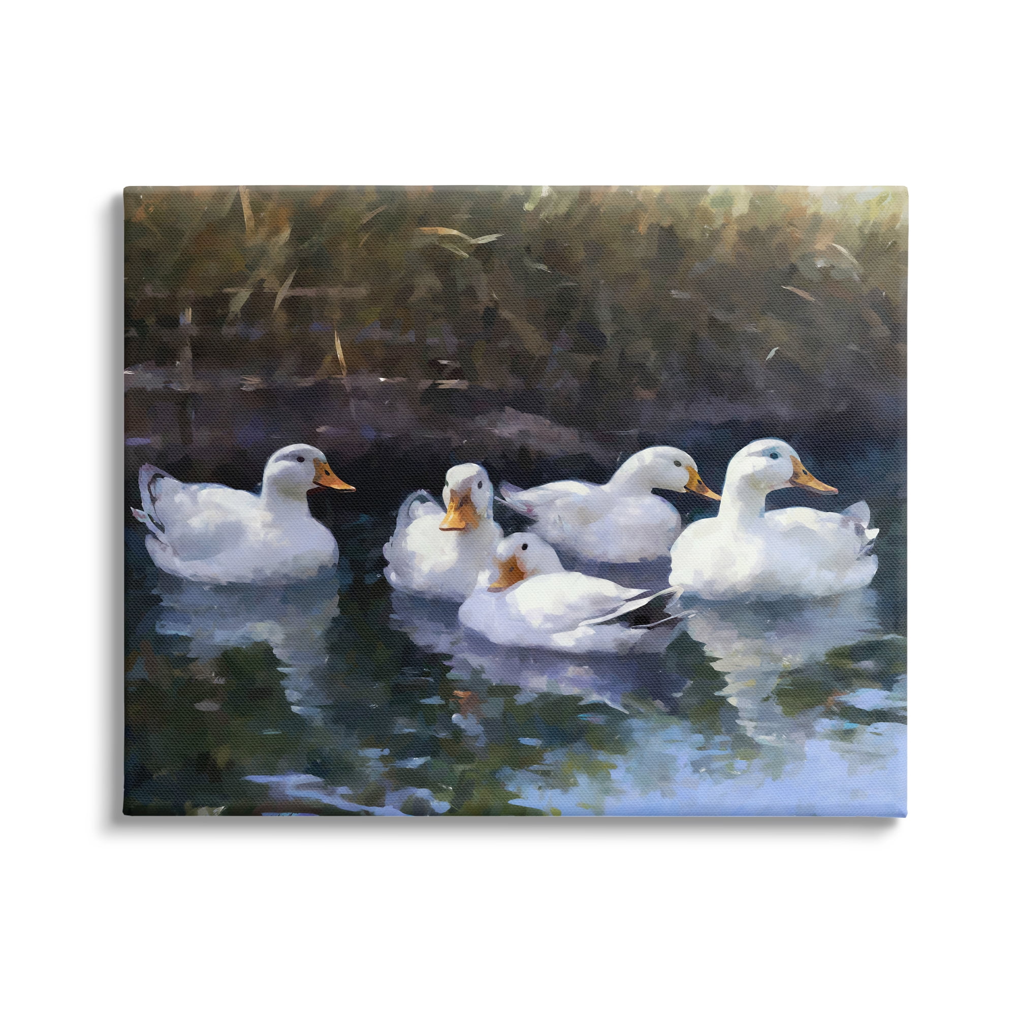 White Ducks in Serene Pond Landscape Canvas Art, 20 x 16