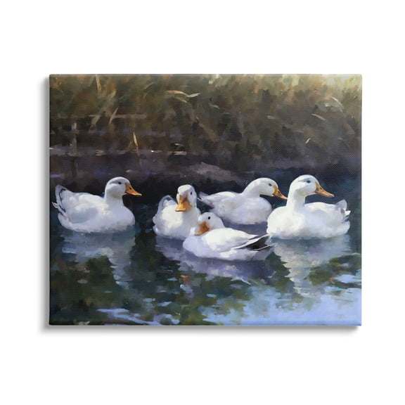 Stupell Industries Five Ducks in Pond Animals & Insects Painting Gallery Wrapped Canvas Art Print Wall Art, 20 x 16