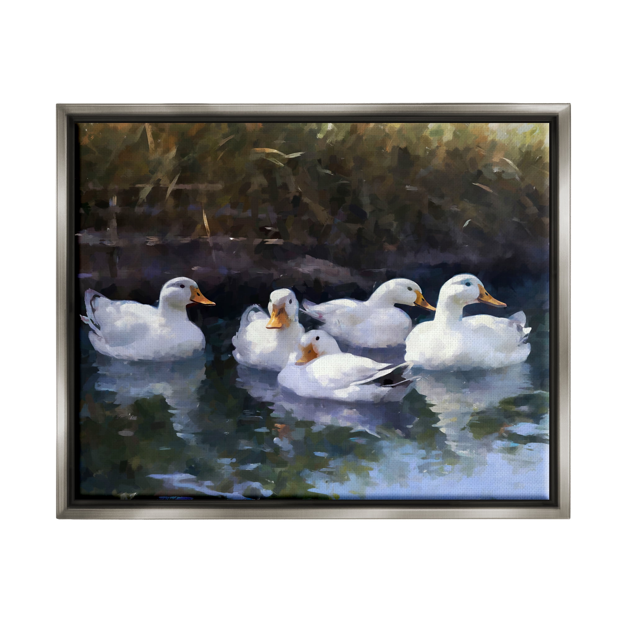 Stupell Industries Five Ducks in Pond Animals & Insects Painting Gray Floater Framed Canvas Art Print Wall Art, 31 x 25