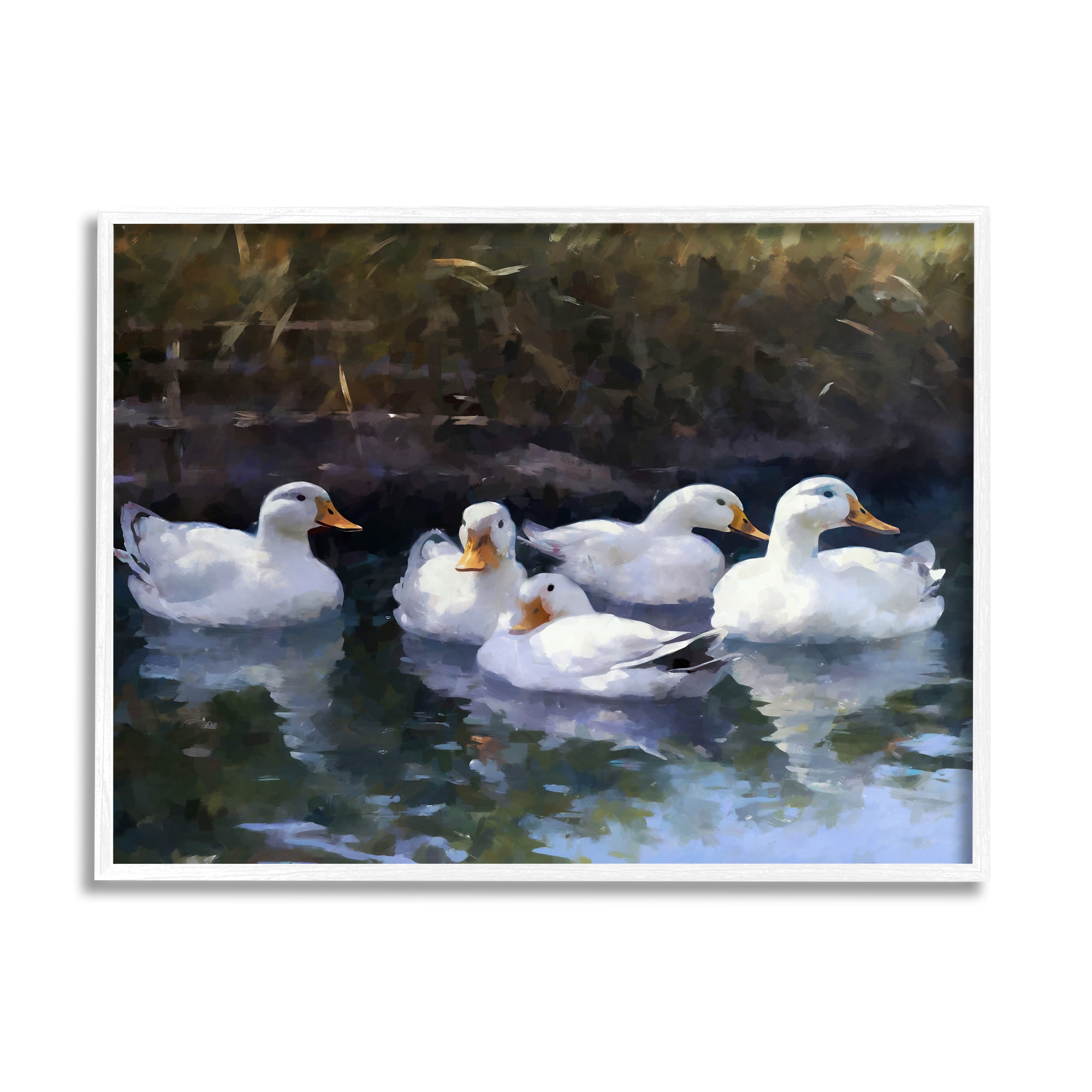 Stupell Industries Five Ducks in Pond Animals & Insects Painting White Framed Art Print Wall Art, 30 x 24