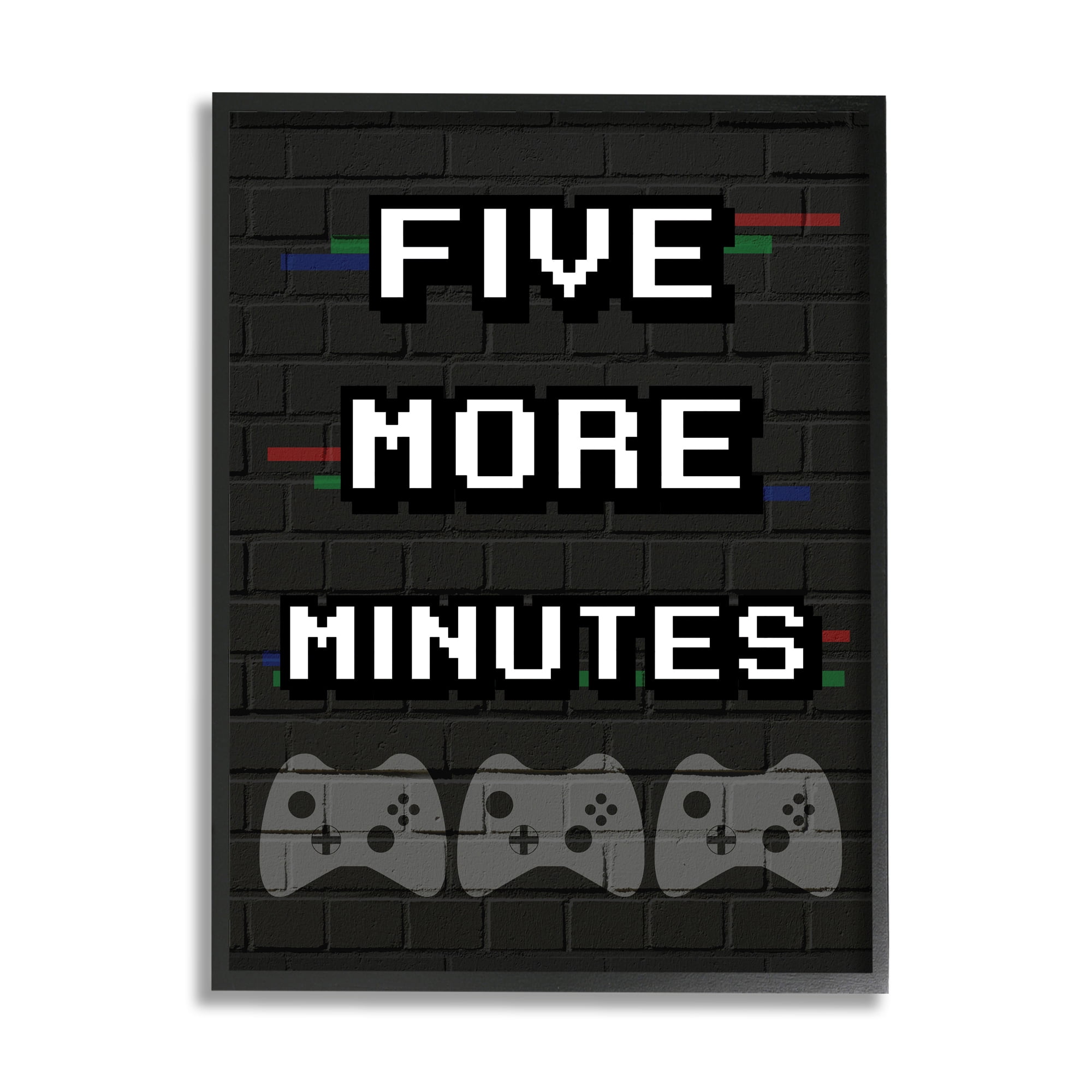 Stupell Industries Five More Minutes Video Game Phrase Retro Bricks Inspirational Painting Black Framed Art Print Wall Art, 11 x 14