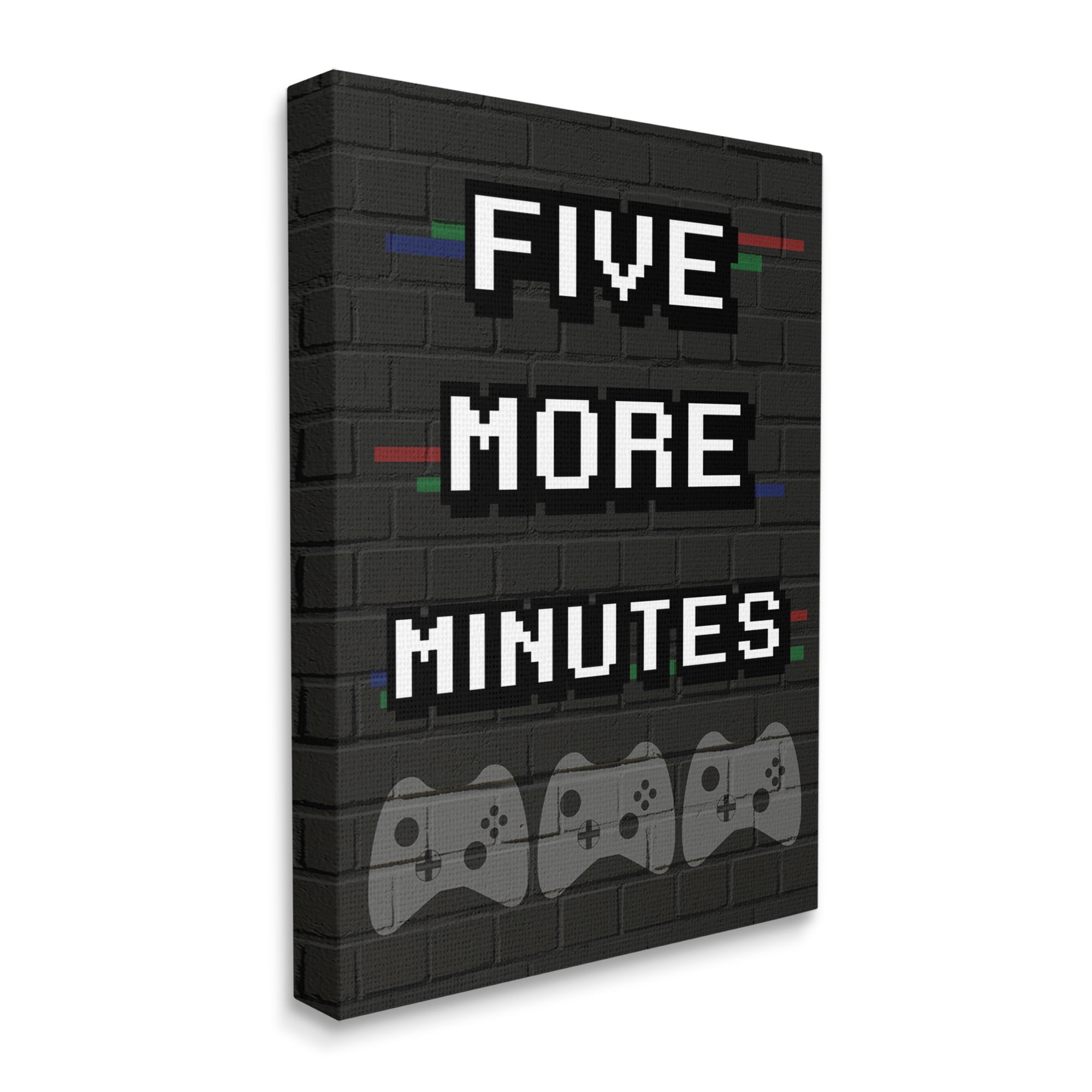 Stupell Industries Five More Minutes Video Game Phrase Retro Bricks Inspirational Painting Gallery Wrapped Canvas Art Print Wall Art, 30 x 40