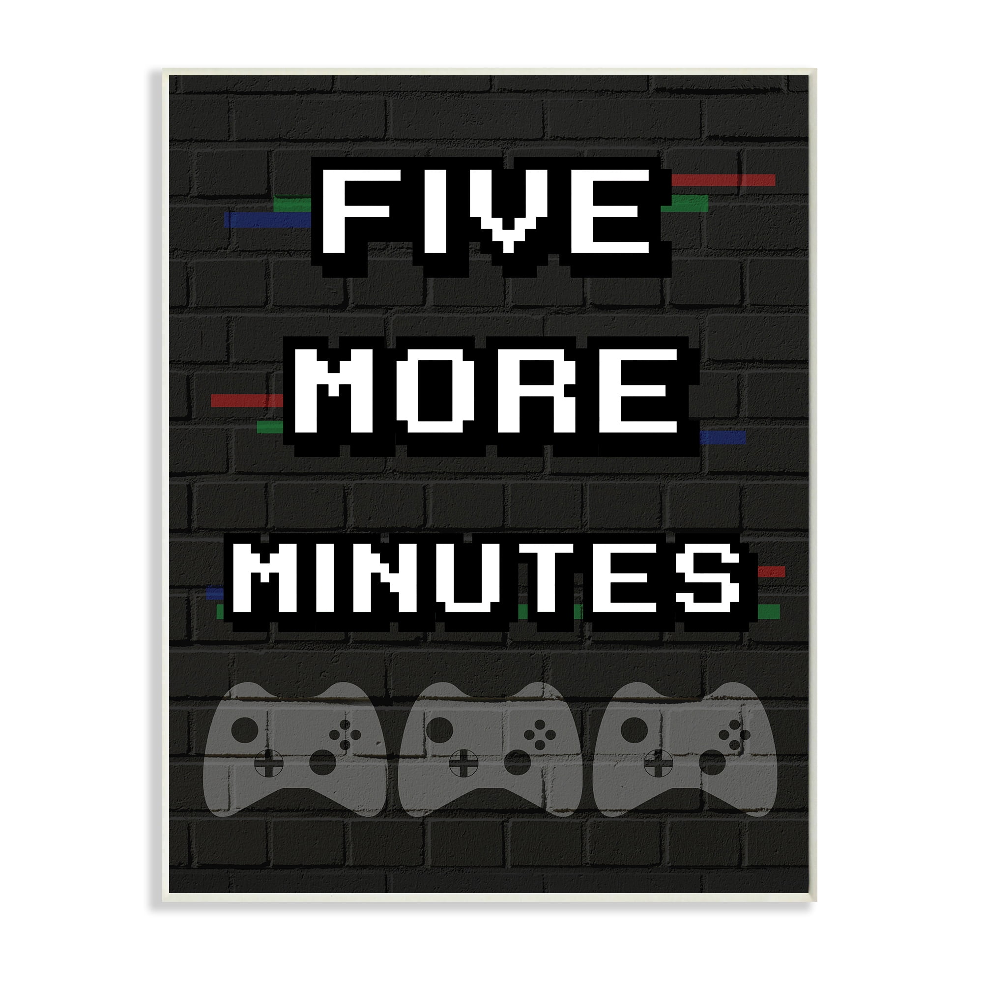 Stupell Industries Five More Minutes Video Game Phrase Retro Bricks Inspirational Painting Unframed Art Print Wall Art, 13 x 19