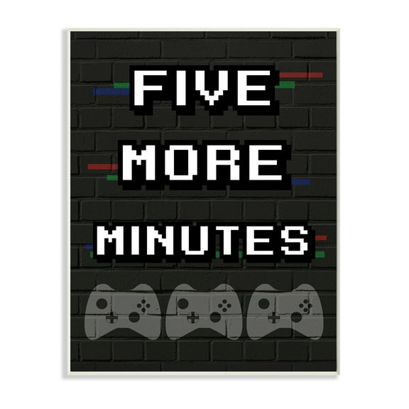 Stupell Industries Five More Minutes Video Game Phrase Retro Bricks Wood Wall Art, 10 x 15, Design by Daphne Polselli