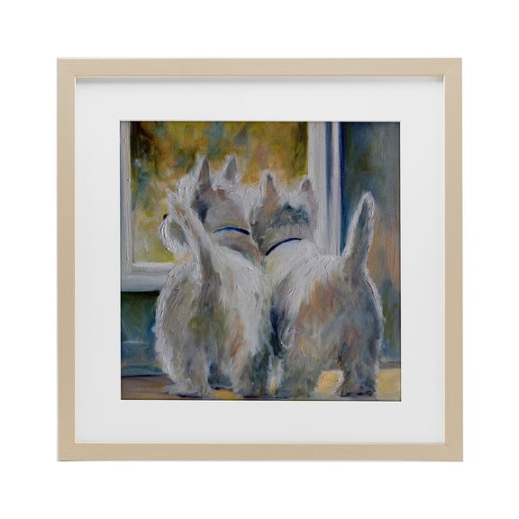 Five O'Clock Watching Dogs Brown Framed Print Under Glass, 13 x 13, Made In USA