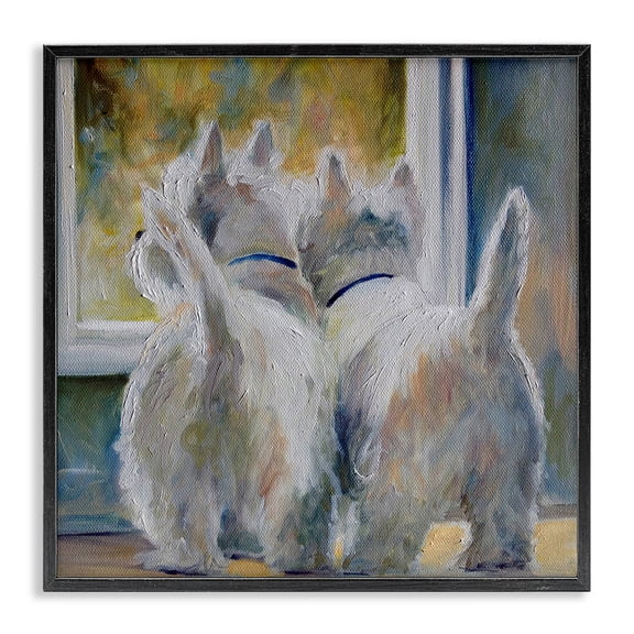 Five O'Clock Watching Dogs Black Framed Giclee Art, 12 x 12, Made In USA