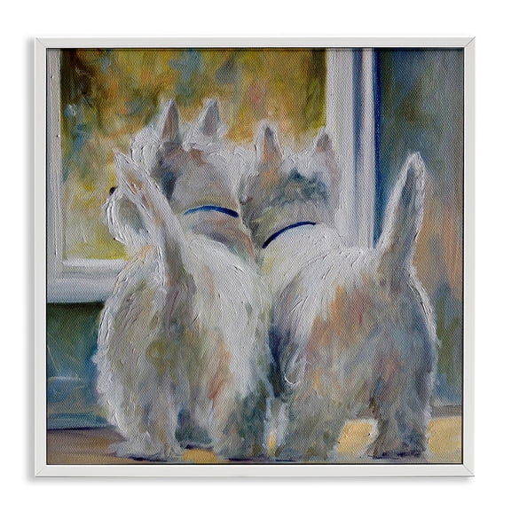 Five O'Clock Watching Dogs White Framed Giclee Art, 12 x 12, Made In USA