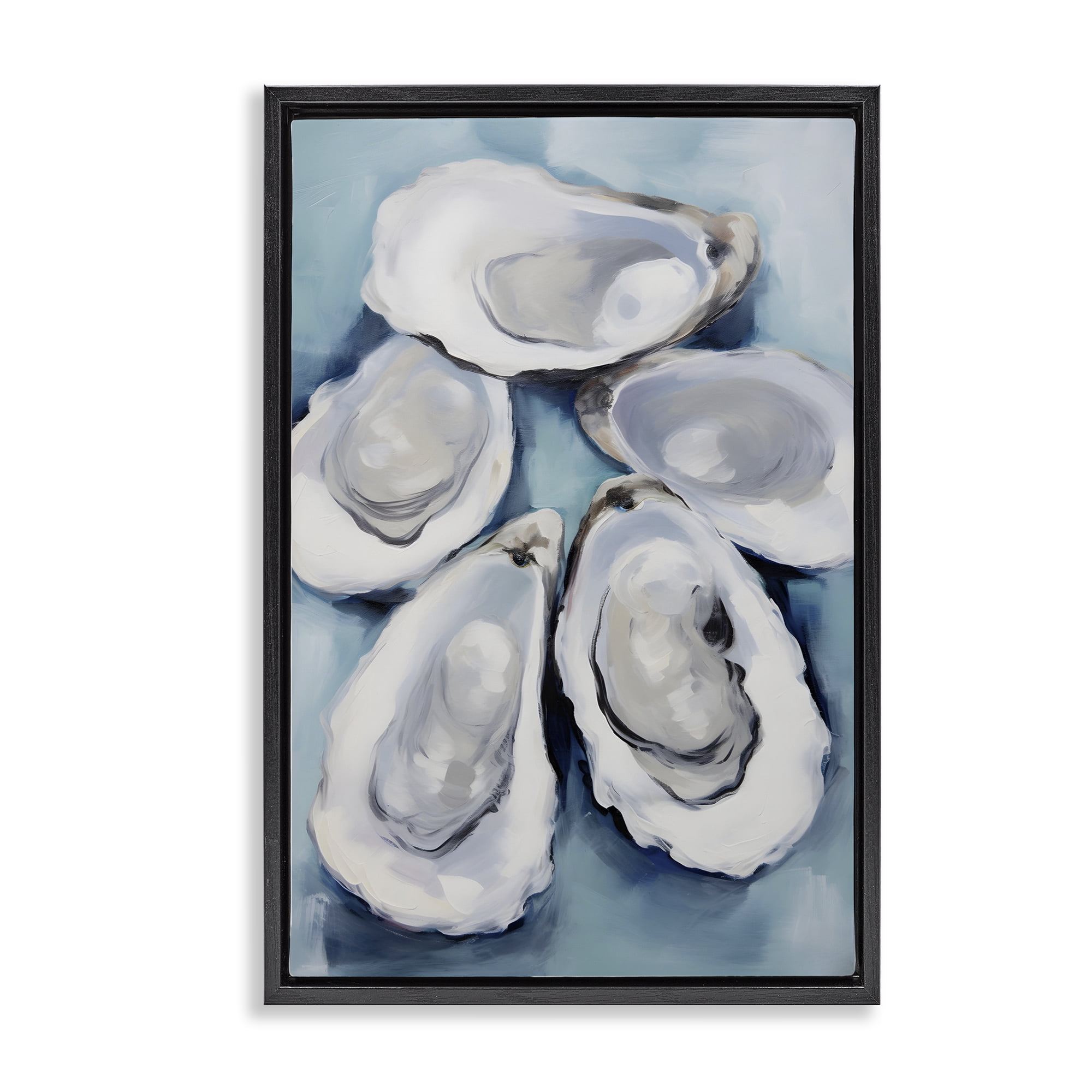 Stupell Industries Five Oyster Shells Animals & Insects Painting Black Floater Framed Canvas Art Print Wall Art, 17 x 25