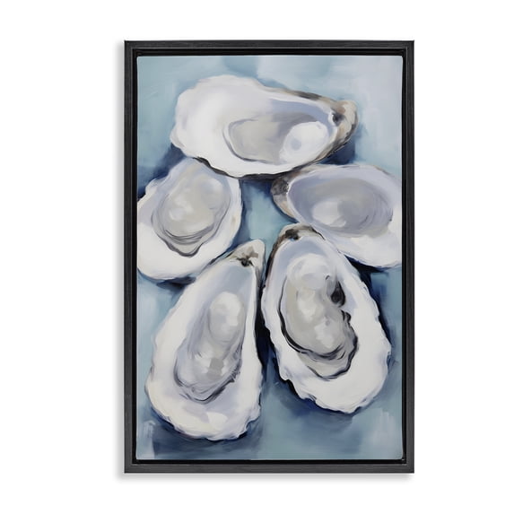 Stupell Industries Coastal Five Oyster Shells Black Floating Frame Canvas Art, 17 x 25, by Petals Prints Design
