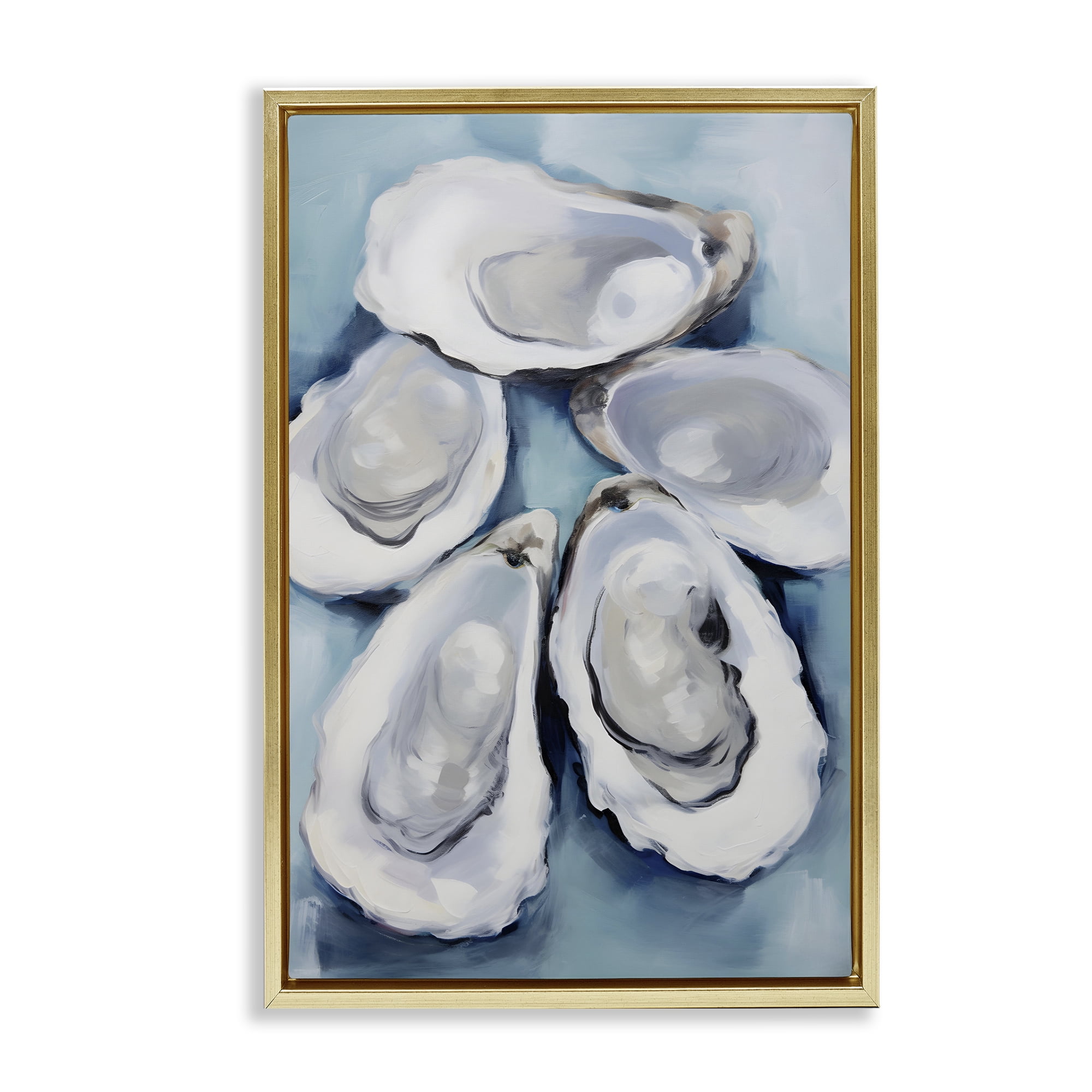 Stupell Industries Five Oyster Shells Animals & Insects Painting Gold Floater Framed Canvas Art Print Wall Art, 21 x 31