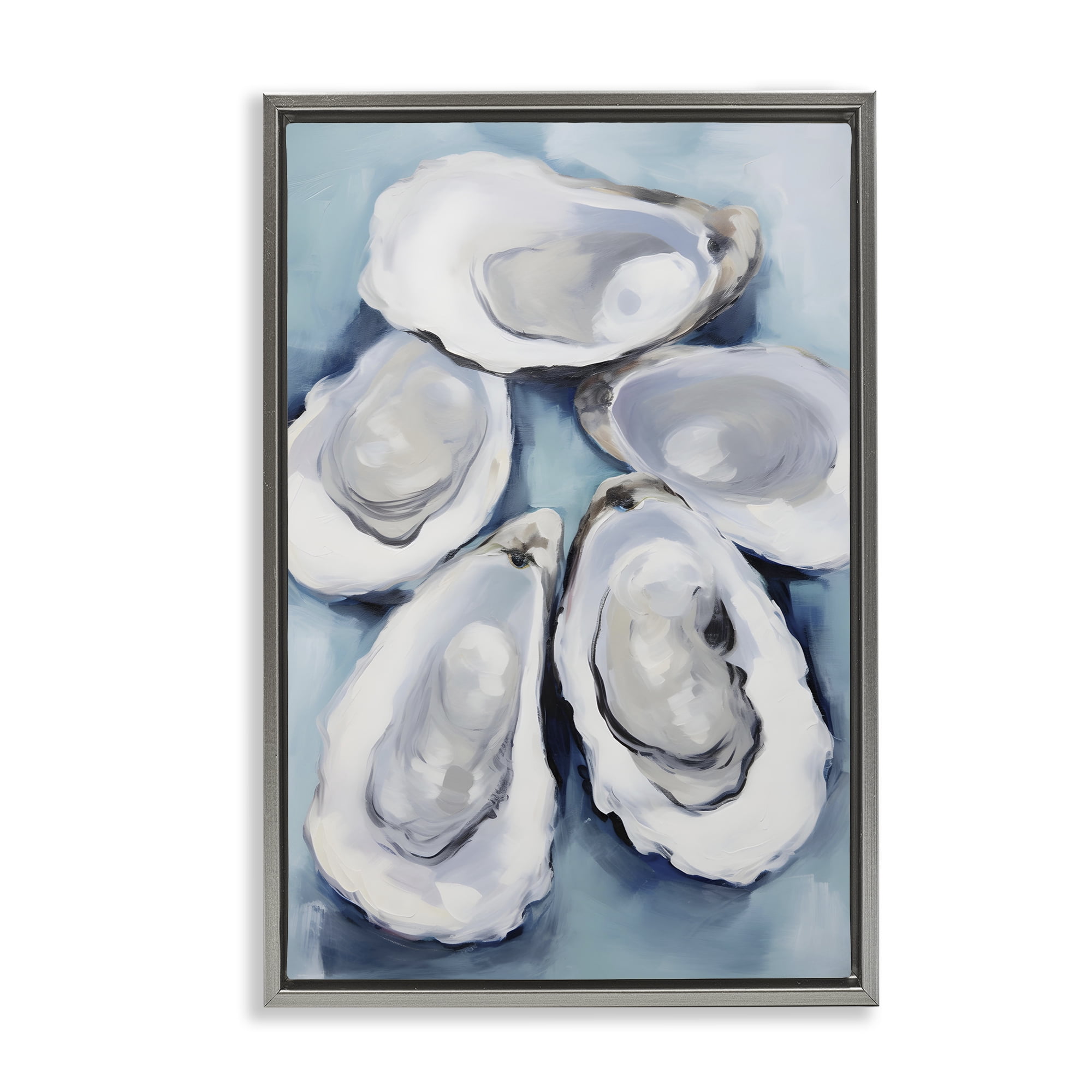 Stupell Industries Five Oyster Shells Animals & Insects Painting Gray Floater Framed Canvas Art Print Wall Art, 21 x 31