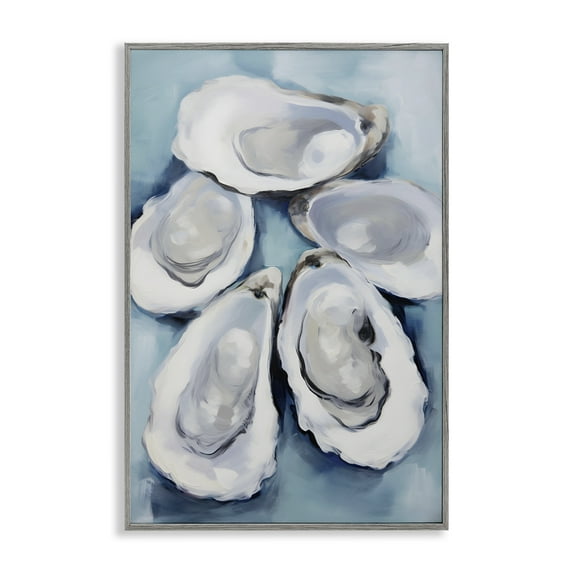 Stupell Industries Five Oyster Shells Animals & Insects Painting Gray Framed Art Print Wall Art, 12 x 18
