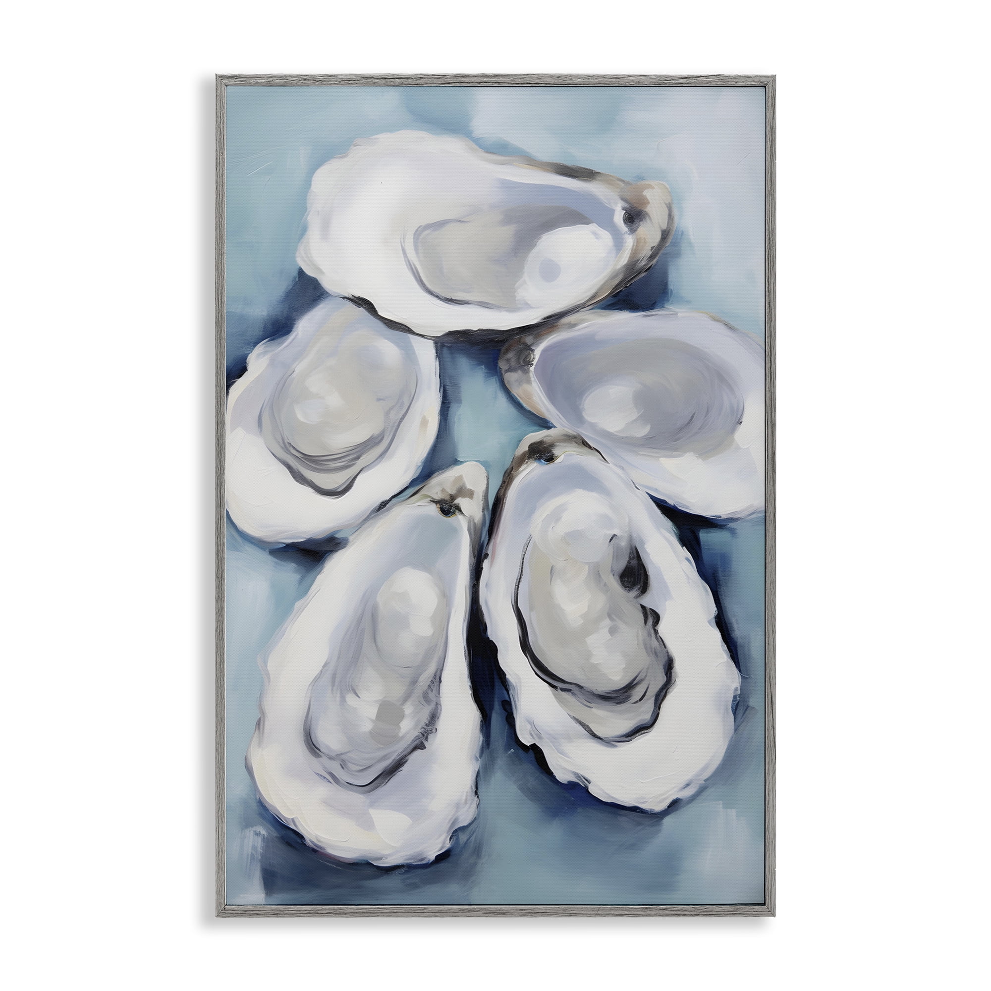 Stupell Industries Five Oyster Shells Animals & Insects Painting Gray Framed Art Print Wall Art, 20 x 30