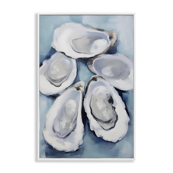 Stupell Industries Coastal Five Oyster Shells White Framed Giclee Art, 16 x 24, by Petals Prints Design