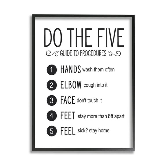 Stupell Industries Five Procedures of Cleanliness Virus Office Sign Framed Wall Art Design by Lettered and Lined, 11" x 14", Black Framed