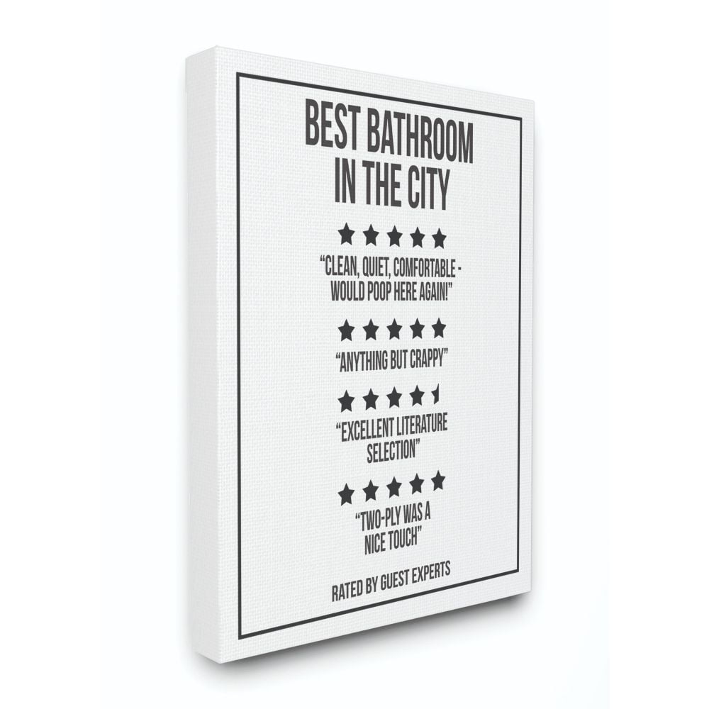 Stupell Industries Five Star Bathroom Funny Word Black And White Design Canvas Wall Art by Daphne Polselli