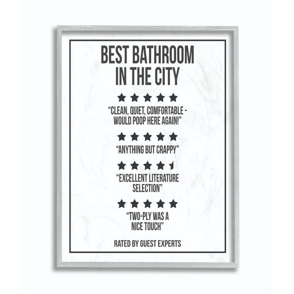 Stupell Industries Five Star Bathroom Funny Word Black And White Design Gray Farmhouse Rustic Framed Giclee Texturized Art by Daphne Polselli