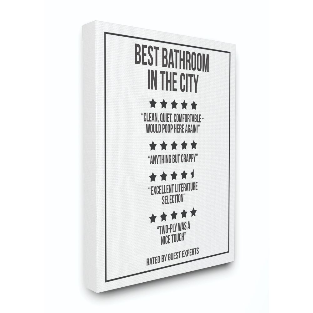 Stupell Industries Five Star Bathroom Funny Word Black And White Design Super Canvas Wall Art by Daphne Polselli