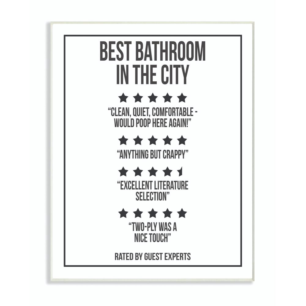 Stupell Industries Five Star Bathroom Funny Word Black And White Design Wall Plaque Art by Daphne Polselli