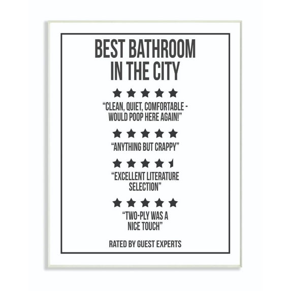 Stupell Industries Five Star Bathroom Funny Word Black And White Design Wall Plaque Art by Daphne Polselli