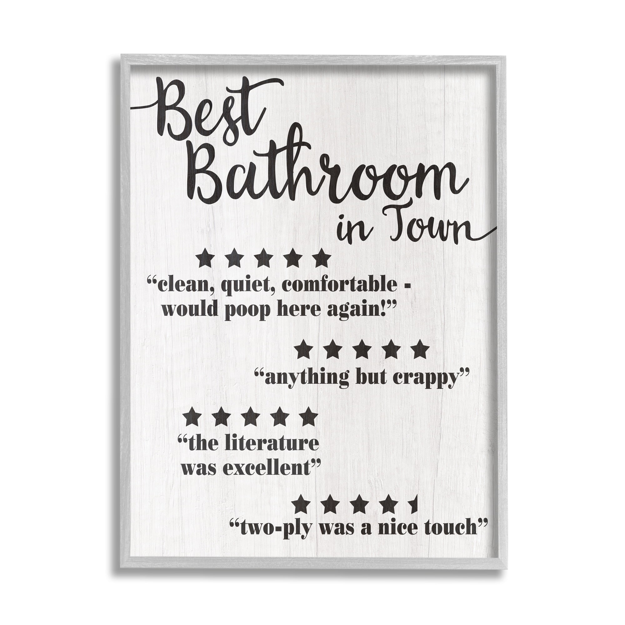 Stupell Industries Five Star Bathroom Funny Word Black And White Textured Design, 24 x 30,Design by Daphne Polselli