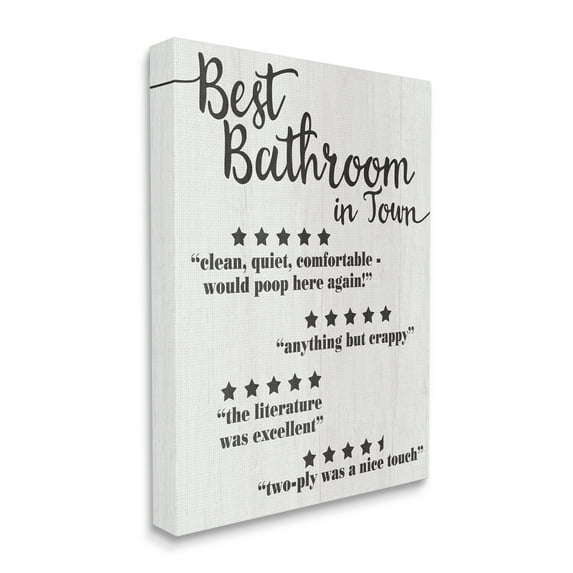 Stupell Industries Five Star Bathroom Funny Word Black And White Textured Design Canvas Wall Art by Daphne Polselli