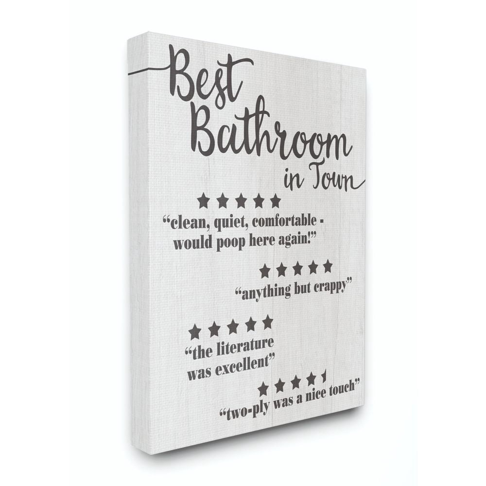 Stupell Industries Five Star Bathroom Funny Word Black And White Textured Design Super Canvas Wall Art by Daphne Polselli