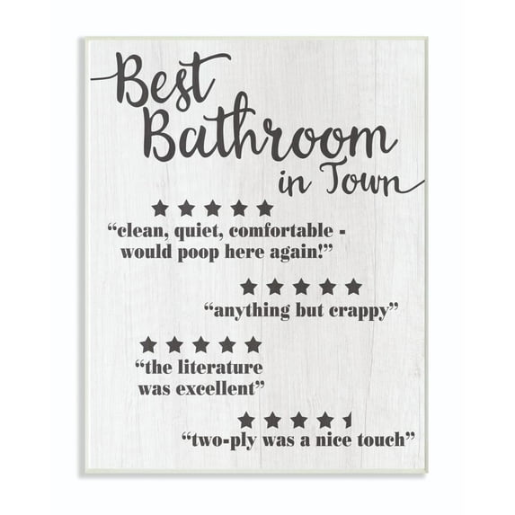 Stupell Industries Five Star Bathroom Funny Word Black And White Textured Design Wall Plaque Art by Daphne Polselli