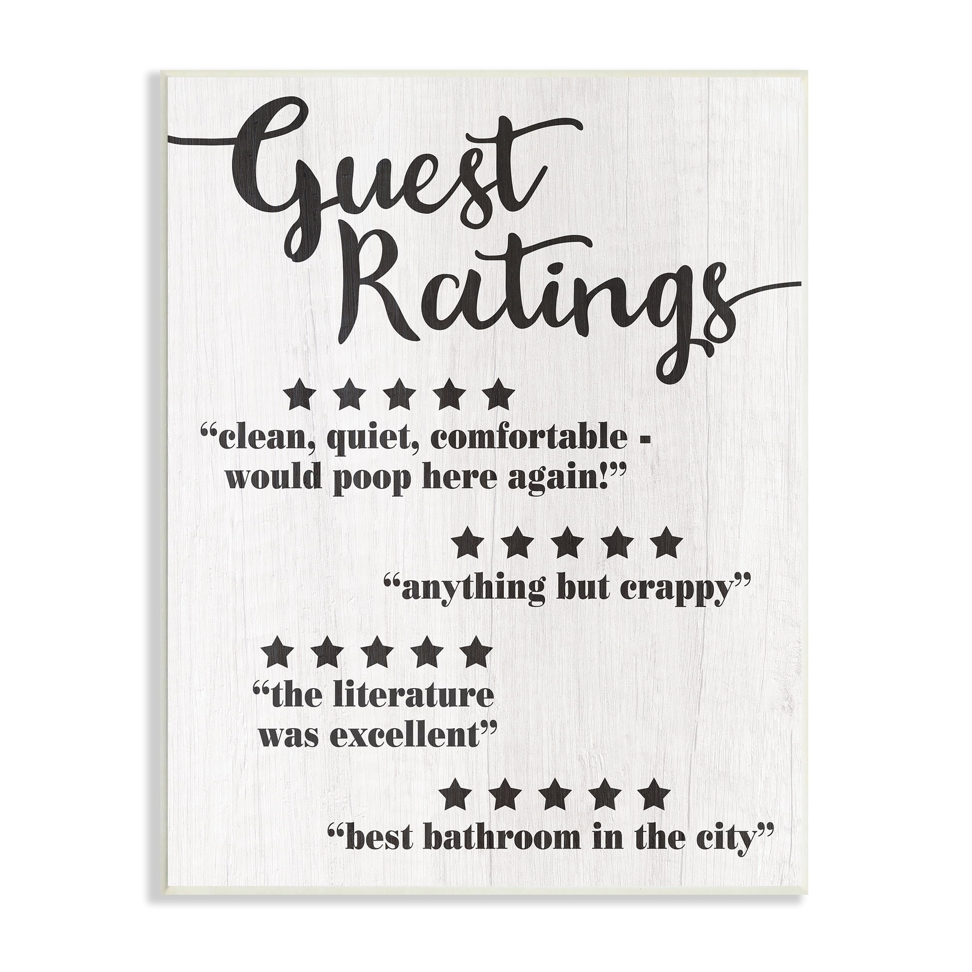 Stupell Industries Five Star Bathroom Funny Word Black And White Wood Textured Design, 13 x 19,Design by Daphne Polselli