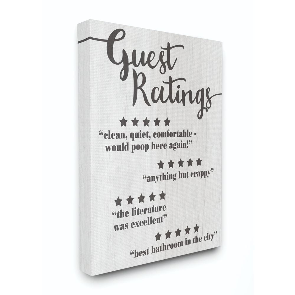Stupell Industries Five Star Bathroom Funny Word Black And White Wood Textured Design Canvas Wall Art by Daphne Polselli
