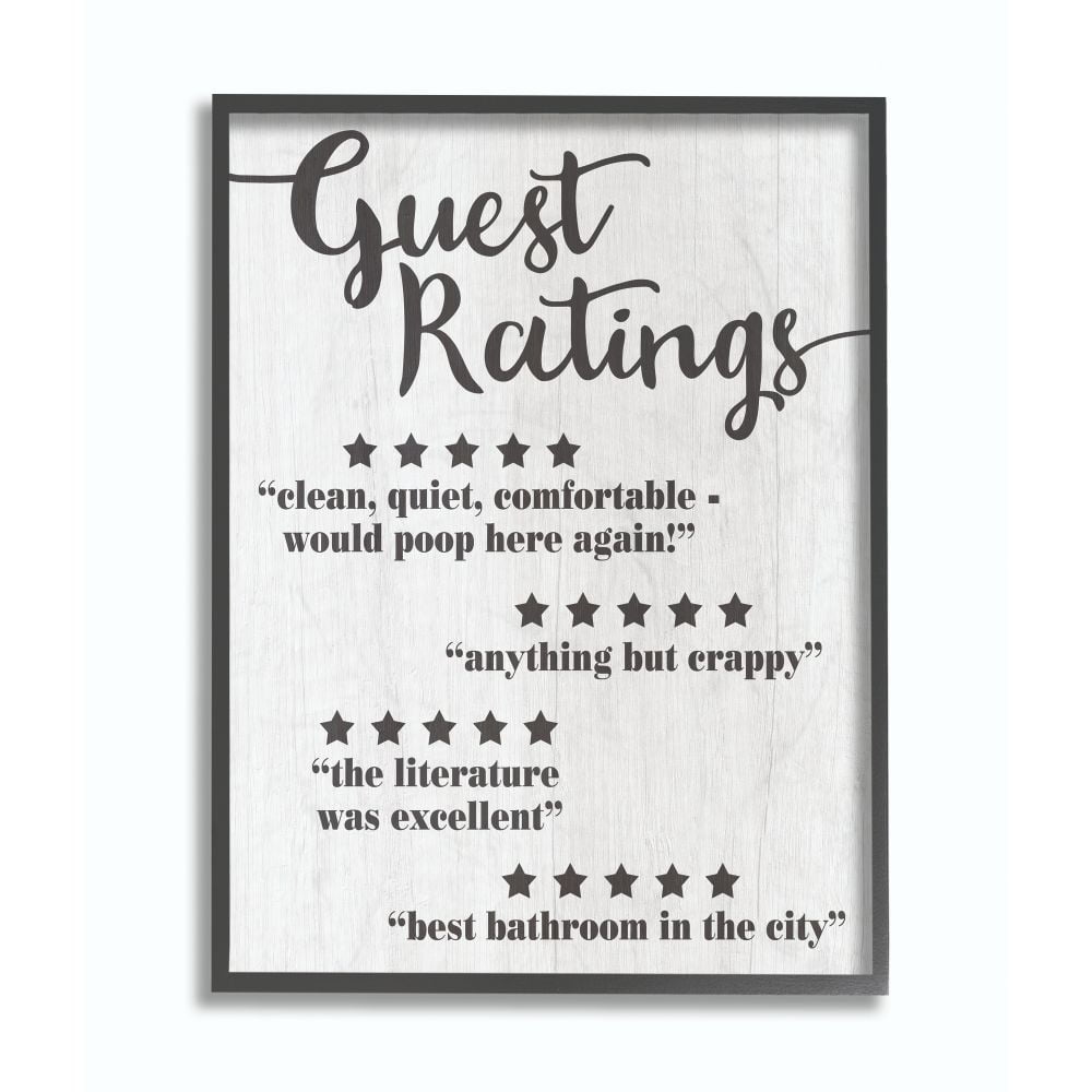 Stupell Industries Five Star Bathroom Funny Word Black And White Wood Textured Design Framed Giclee Texturized Art by Daphne Polselli