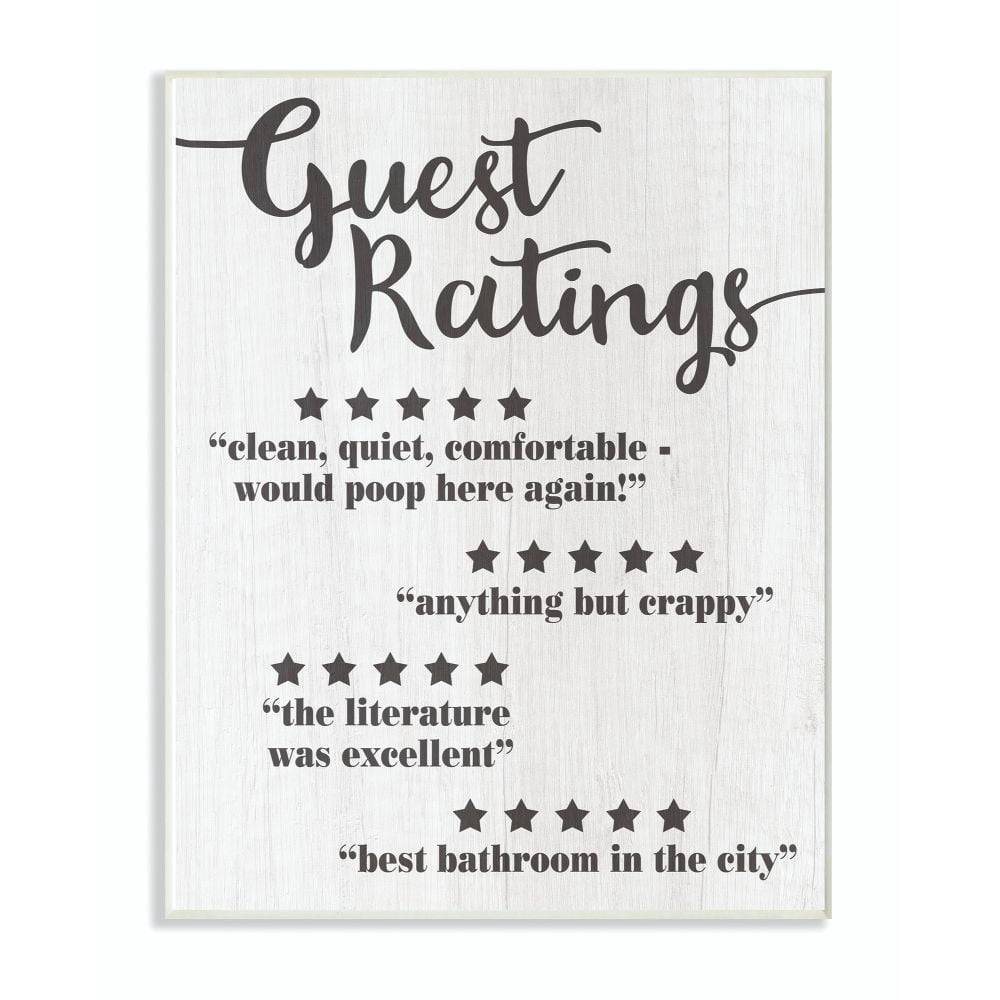 Stupell Industries Five Star Bathroom Funny Word Black And White Wood Textured Design Wall Plaque Art by Daphne Polselli