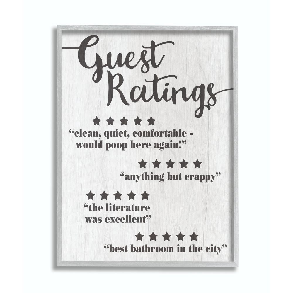 Stupell Industries Five Star Bathroom Funny Word Black And White Wood Textured Design Gray Farmhouse Rustic Framed Giclee Texturized Art by Daphne Polselli