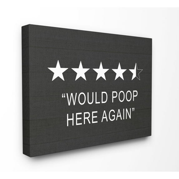 Stupell Industries Five Star Funny Word Bathroom Black And White Design Canvas Wall Art by Lettered and Lined