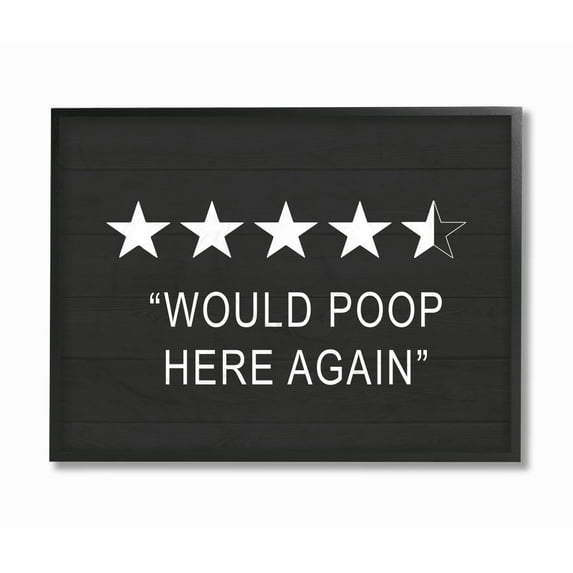 Stupell Industries Five Star Funny Word Bathroom Black And White Design Framed Giclee Texturized Art by Lettered and Lined