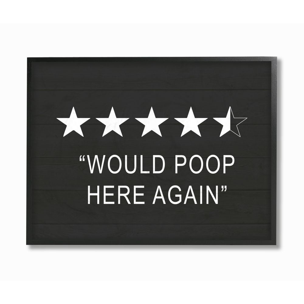 Stupell Industries Five Star Funny Word Bathroom Black And White Design Framed Giclee Texturized Art by Lettered and Lined