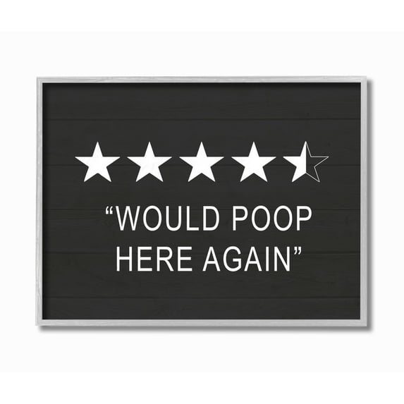 Stupell Industries Five Star Funny Word Bathroom Black And White Design Gray Farmhouse Rustic Framed Giclee Texturized Art by Lettered and Lined
