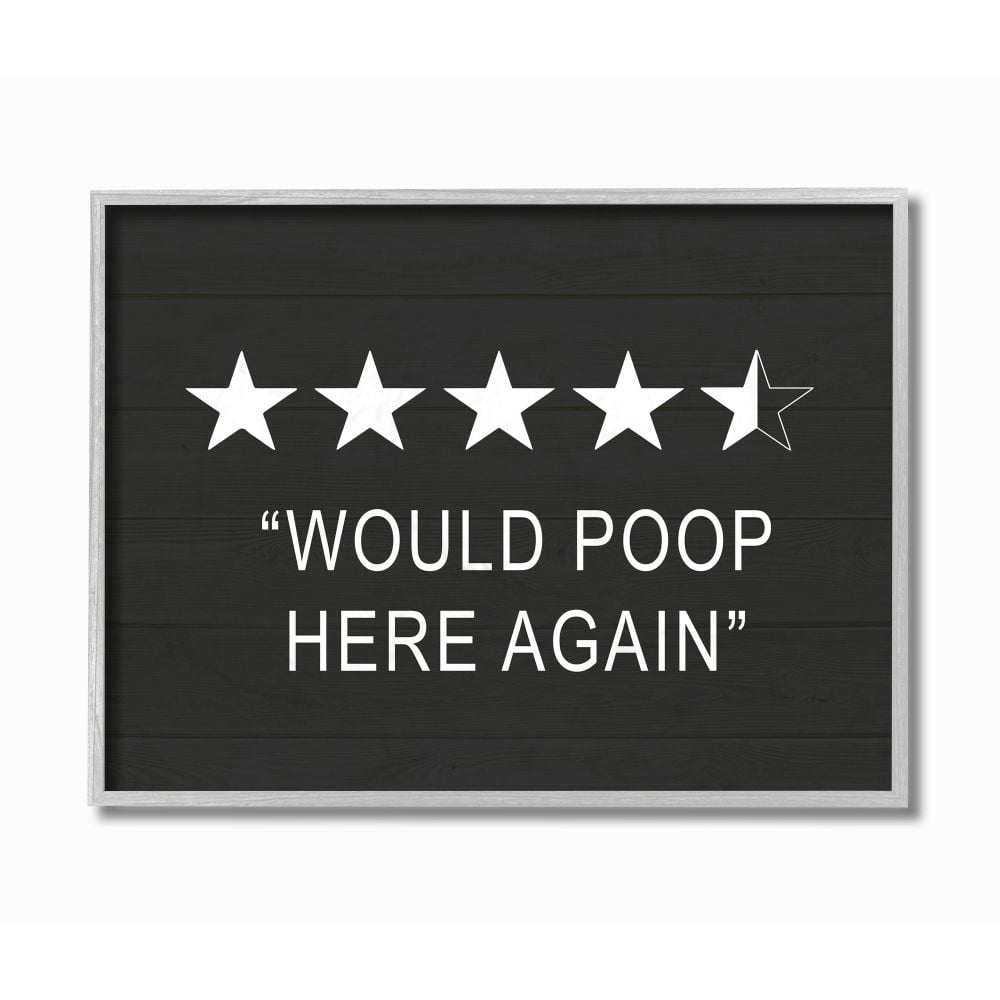 Stupell Industries Five Star Funny Word Bathroom Black And White Design Gray Farmhouse Rustic Framed Giclee Texturized Art by Lettered and Lined