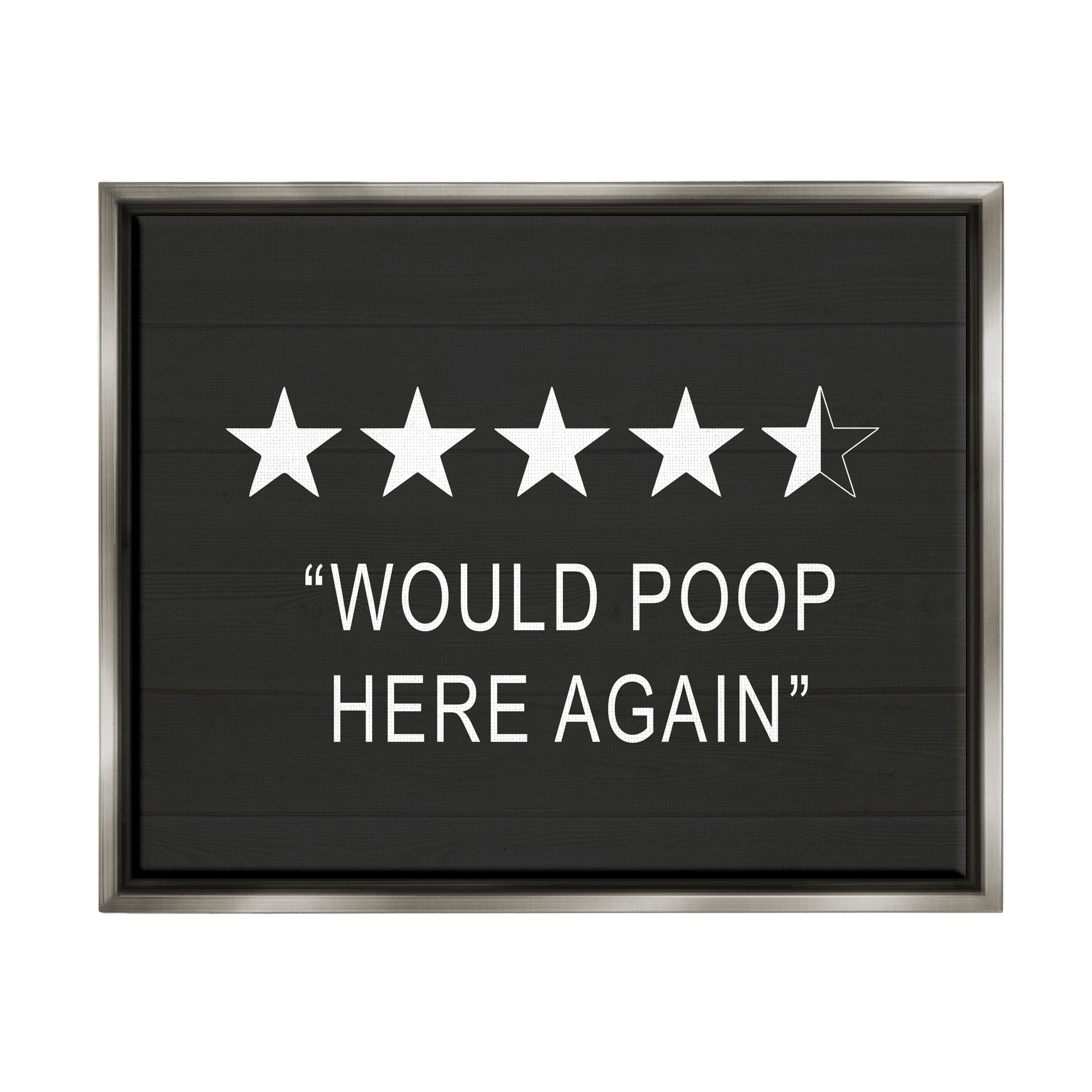 Stupell Industries Five Star Funny Word Bathroom Black And White Design Luster Gray Framed Floating Canvas Wall Art, 16x20, by Lettered and Lined