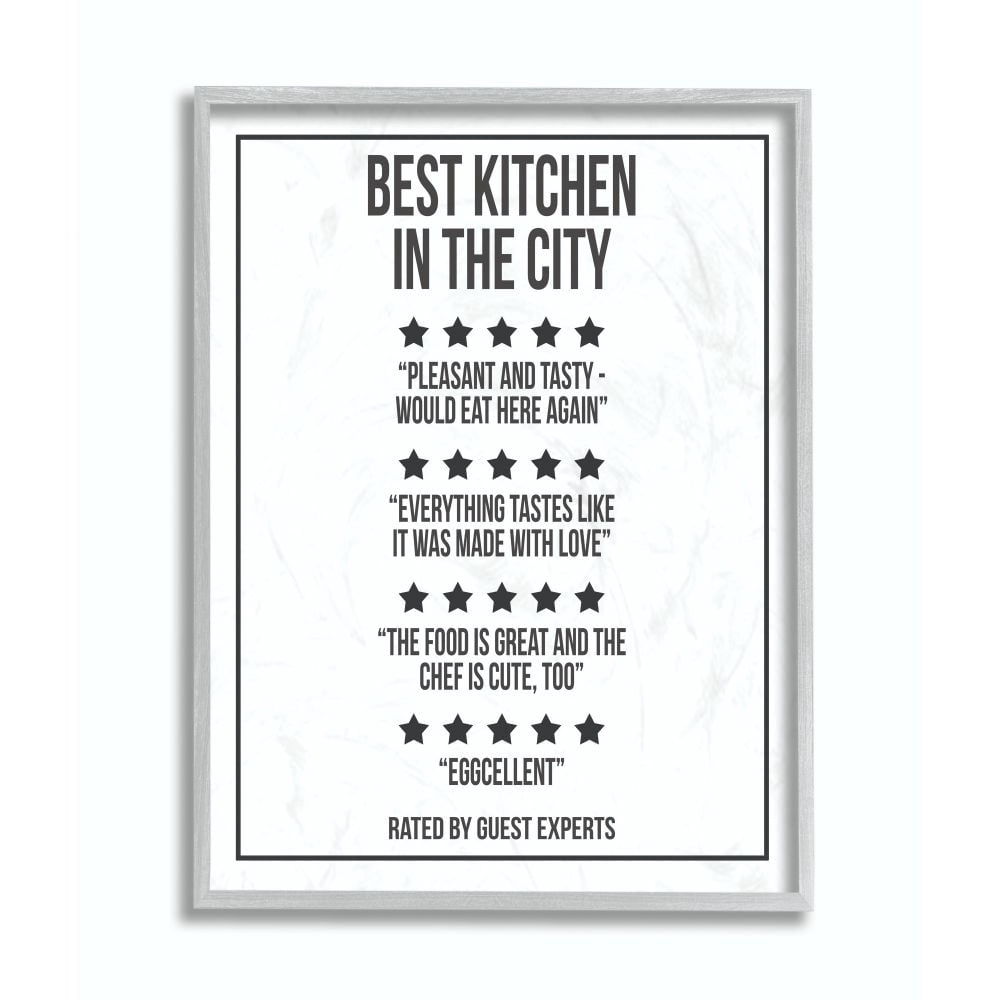 Stupell Industries Five Star Kitchen Dining Room Funny Word Black And White Design Gray Farmhouse Rustic Framed Giclee Texturized Art by Daphne Polselli