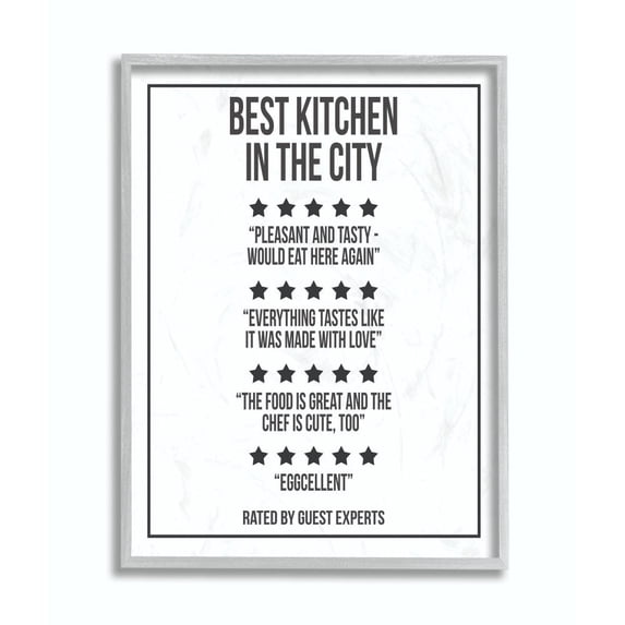 Stupell Industries Five Star Kitchen Dining Room Funny Word Black And White Design Gray Farmhouse Rustic Framed Giclee Texturized Art by Daphne Polselli