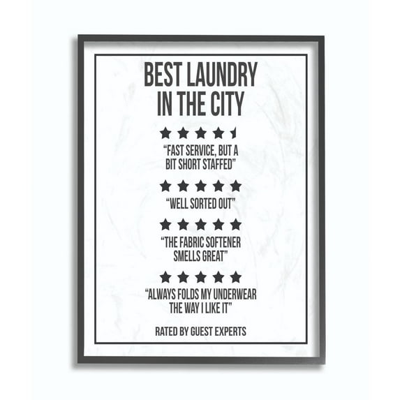Stupell Industries Five Star Laundry Funny Word Black And White Design Framed Giclee Texturized Art by Daphne Polselli