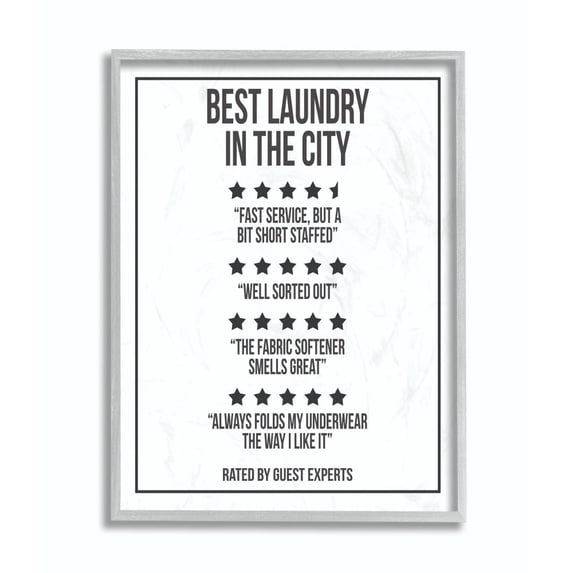 Stupell Industries Five Star Laundry Funny Word Black And White Design Gray Farmhouse Rustic Framed Giclee Texturized Art by Daphne Polselli