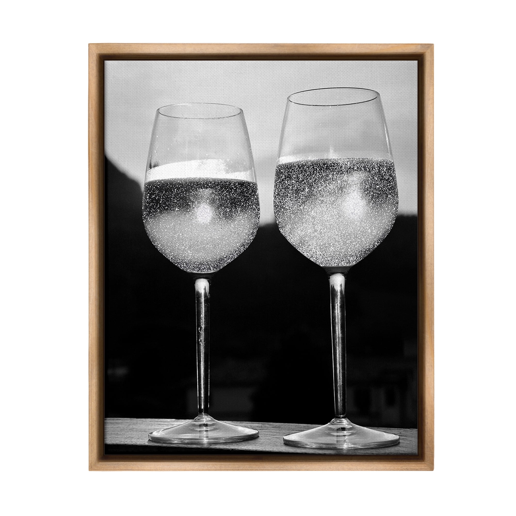 Stupell Industries Fizzy Champagne Glasses Food & Beverage Photography Brown Floater Framed Canvas Art Print Wall Art, 25 x 31