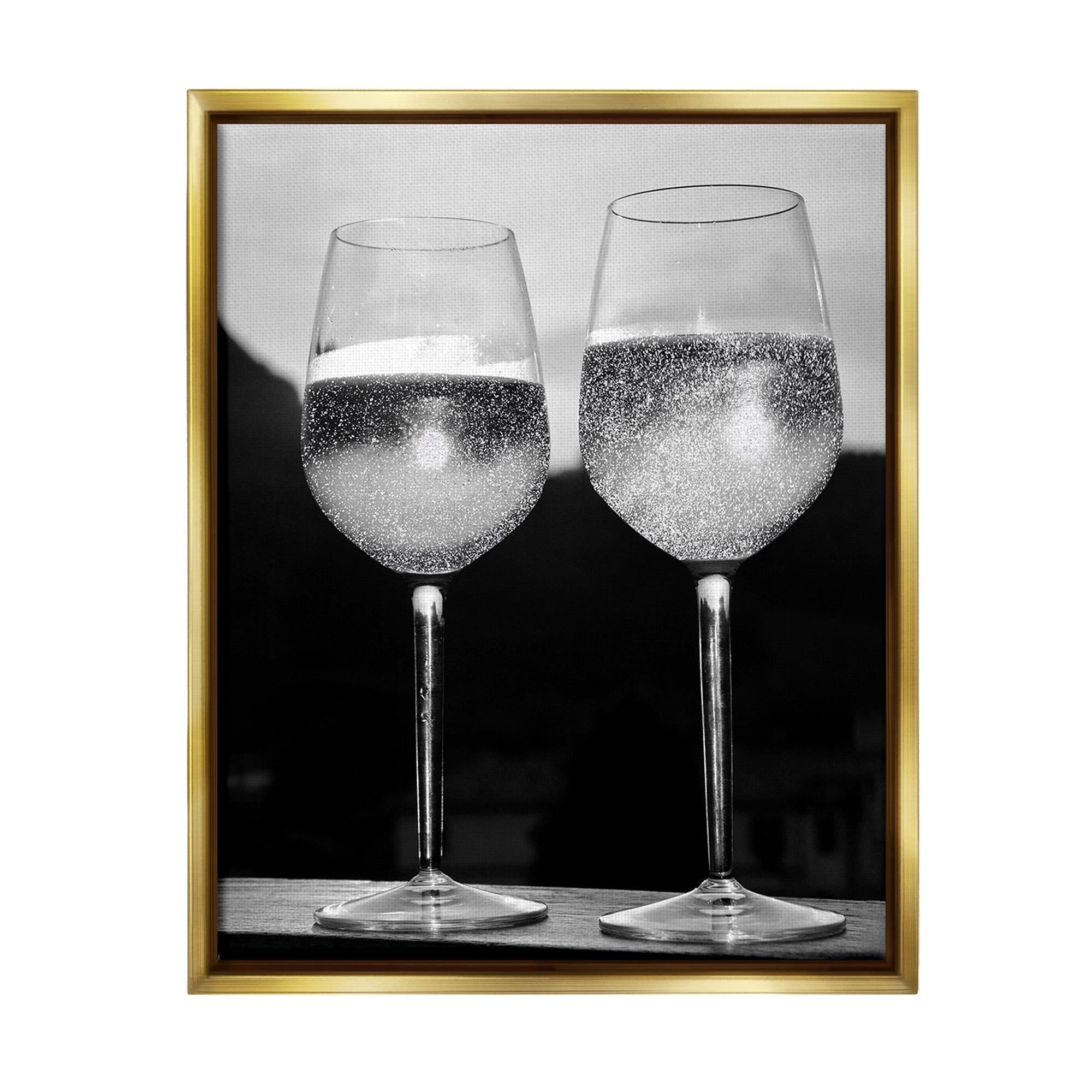 Stupell Industries Fizzy Champagne Glasses Food & Beverage Photography Gold Floater Framed Canvas Art Print Wall Art, 25 x 31